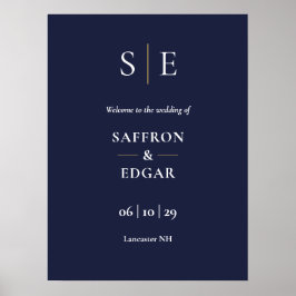 Begrüßungszeichen für Navy Blue und Gold Monogram Poster