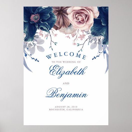 Begrüßungszeichen für Navy Blue und Mauve Poster (Vorne)
