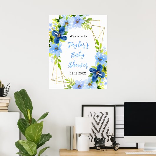 Begrüßungszeichen für Navy und Baby Blue Floral Ba Poster (Heimbüro)