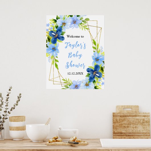 Begrüßungszeichen für Navy und Baby Blue Floral Ba Poster (Küche)