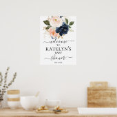 Begrüßungszeichen für Navy- und Blush-Baby-Dusche Poster (Küche)