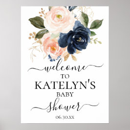 Begrüßungszeichen für Navy- und Blush-Baby-Dusche Poster
