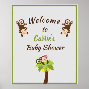 Begrüßungszeichen für niedliche Affen Babydusche Poster