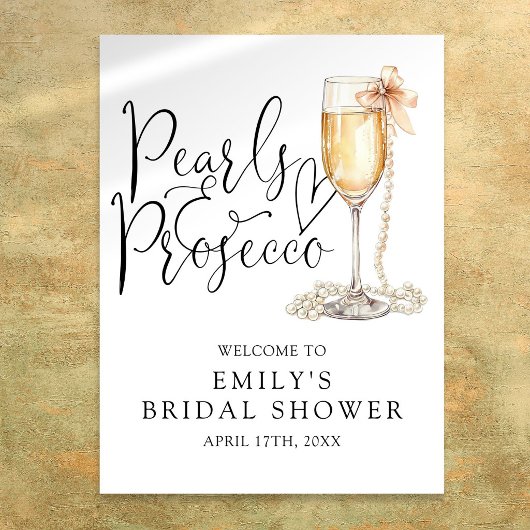 Begrüßungszeichen für Perlen und Prosecco-Brautpar Poster