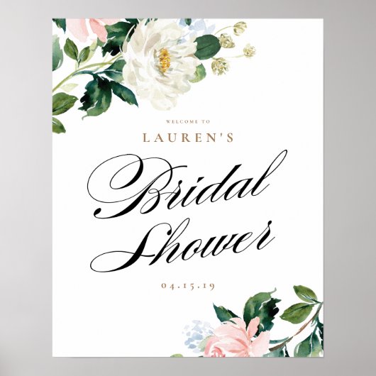 Begrüßungszeichen für Pfirsich und Weißes Brautpar Poster (Vorne)