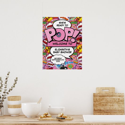 Begrüßungszeichen für Pop Babydusche Rosa Poster (Küche)
