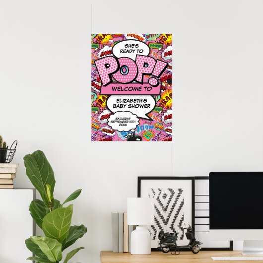 Begrüßungszeichen für Pop Babydusche Rosa Poster (Heimbüro)