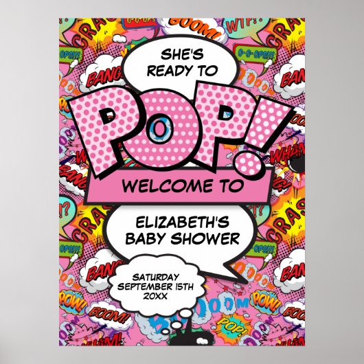 Begrüßungszeichen für Pop Babydusche Rosa Poster (Vorne)