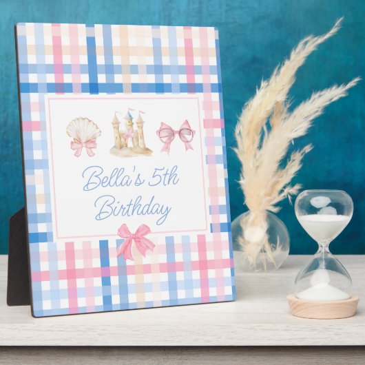 Begrüßungszeichen für Preppy Watercolor Beach Part Fotoplatte (Seite)