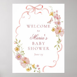 Begrüßungszeichen für Rosa Blüten und Bows Babydus Poster
