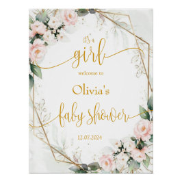 Begrüßungszeichen für Rosa und Gold Floral Baby Du Poster