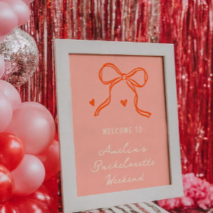 Begrüßungszeichen für rosa und rote Bachelorette Poster