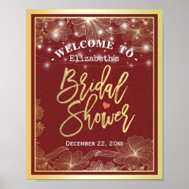 Begrüßungszeichen für Rot- und Gold-Brautparty Poster