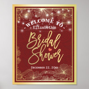 Begrüßungszeichen für Rot- und Gold-Brautparty Poster