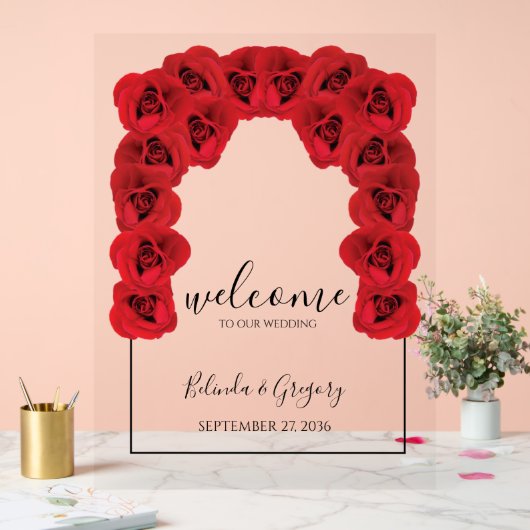 Begrüßungszeichen für rote Rosen Acrylschild (Hochzeit)