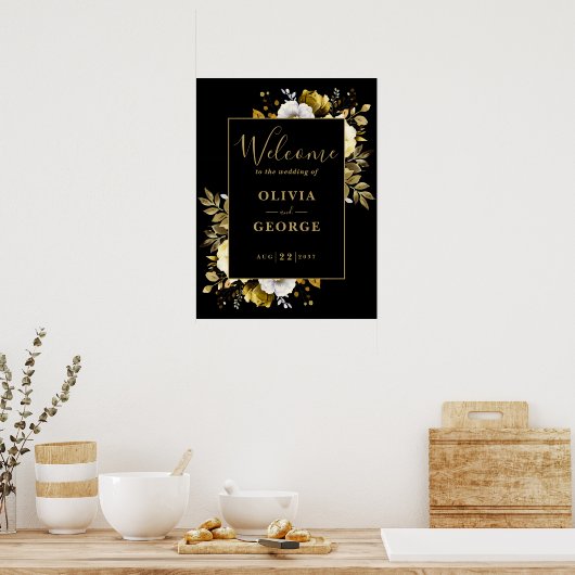 Begrüßungszeichen für Schwarz-Gold-Flora Poster (Küche)