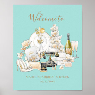 Begrüßungszeichen für Schwarz und Gold-Brautparty Poster