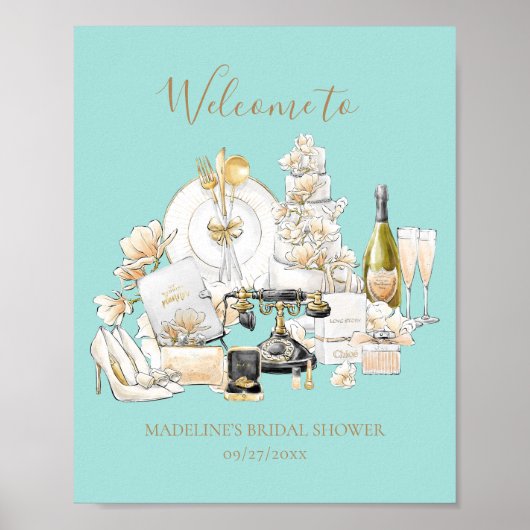 Begrüßungszeichen für Schwarz und Gold-Brautparty Poster (Vorne)