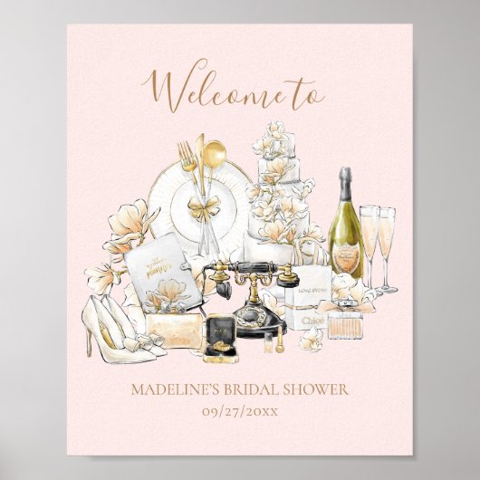 Begrüßungszeichen für Schwarz und Gold-Brautparty Poster (Vorne)