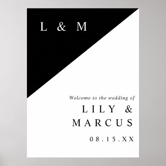 Begrüßungszeichen für Schwarz-Weiß-Chic Monogram Poster (Vorne)