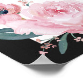 Begrüßungszeichen für Schwarz-weiße Rosa Blumenzwi Poster (Ecke)