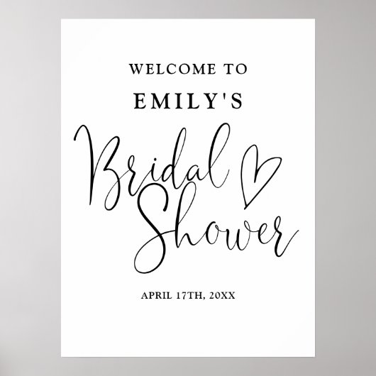 Begrüßungszeichen für Schwarzweiß-Script-Brautpart Poster (Vorne)