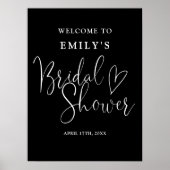 Begrüßungszeichen für Schwarzweiß-Script-Brautpart Poster (Vorne)