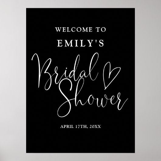 Begrüßungszeichen für Schwarzweiß-Script-Brautpart Poster (Vorne)