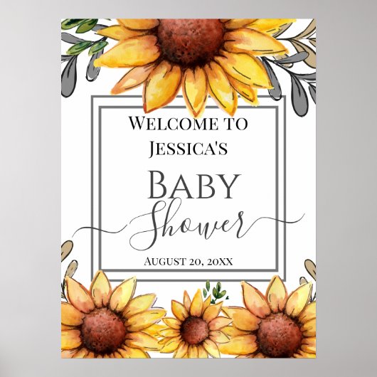 Begrüßungszeichen für Sonnenblumen Babydusche Poster (Vorne)