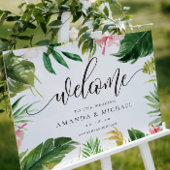 Begrüßungszeichen für tropisches Leaf und Blumen Poster