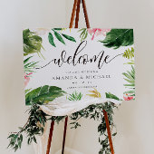 Begrüßungszeichen für tropisches Leaf und Blumen Poster