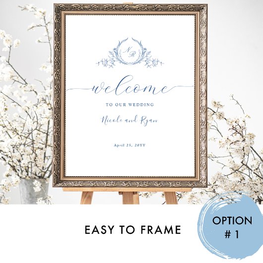 Begrüßungszeichen für vertikale blaue Monogramm Poster