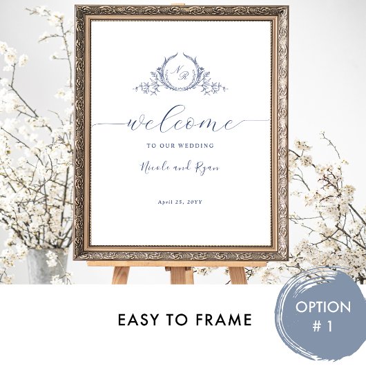 Begrüßungszeichen für vertikale blaue Monogramm Poster