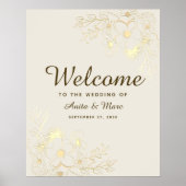 Begrüßungszeichen für Vintage Goldfloralhochzeit Poster (Vorne)