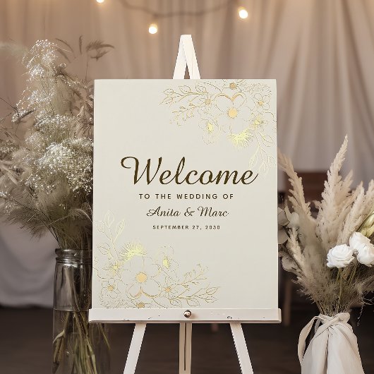 Begrüßungszeichen für Vintage Goldfloralhochzeit Poster