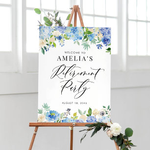 Begrüßungszeichen für Wasserfarben Blue Hydrangeas Poster