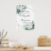 Begrüßungszeichen für weiße Blume und Goldrahmen Poster (Küche)