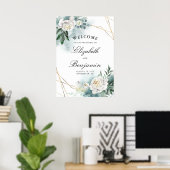 Begrüßungszeichen für weiße Blume und Goldrahmen Poster (Heimbüro)