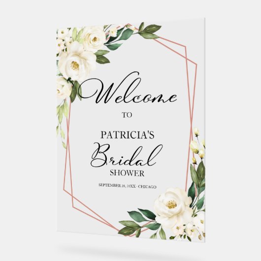 Begrüßungszeichen für weißes Brautparty Acrylschild (Winkel)