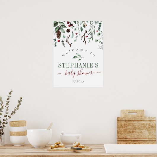 Begrüßungszeichen für Winter Greenery Baby oder Br Poster (Küche)