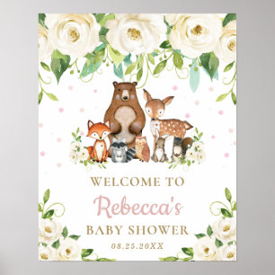 Begrüßungszeichen für Woodland Animals Floral Baby Poster