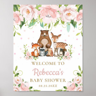 Begrüßungszeichen für Woodland Animals Floral Baby Poster