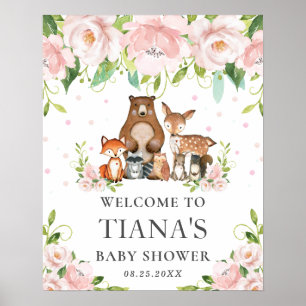 Begrüßungszeichen für Woodland Animals Floral Baby Poster