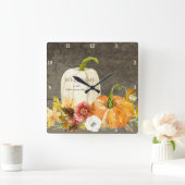 Begrüßungszeichen Holz Bauernhof Herbst Ernte Quadratische Wanduhr (Zuhause)