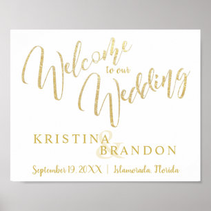 Begrüßungszeichen mit Champagner Gold Lettern Poster