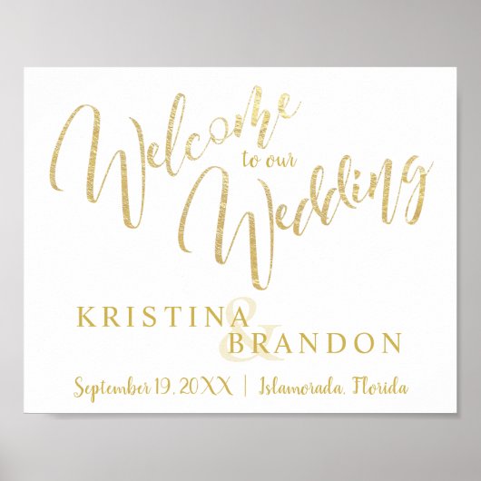 Begrüßungszeichen mit Champagner Gold Lettern Poster (Vorne)