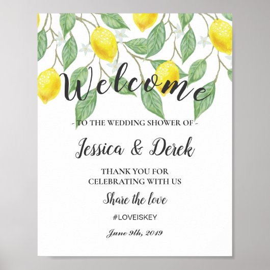 Begrüßungszeichen | Modern Boho Lemon Summer Weddi Poster (Vorne)