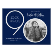 Begrüßungszeichen Navy Blue Modern Foto 90. Geburt Poster (Vorderseite)