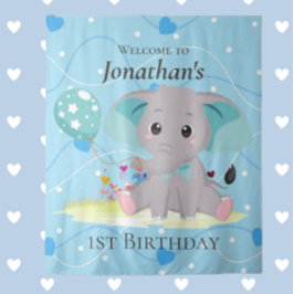 Begrüßungszeichen Niedlich Elephant Blue Backgroun Wandteppich