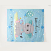 Begrüßungszeichen Niedlich Elephant Blue Backgroun Wandteppich (Vorderseite (Horizontal))